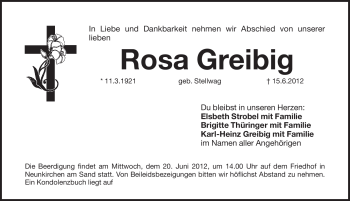 Traueranzeige von Rosa Greibig von Pegnitz-Zeitung